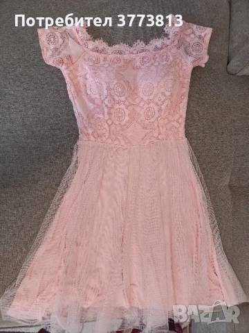 Нежна светлорозова рокля с дантела и тюл – подходяща за бал, кръщене или официални поводи