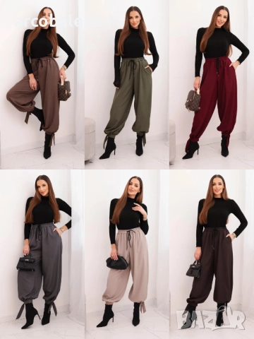 Дамски панталони с широки крачоли и връзки в долната част, 8цвята 