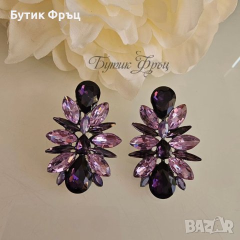 Обеци лилави кристали , снимка 2 - Обеци - 41425651