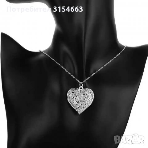 Сребърно колие със сърце, снимка 3 - Колиета, медальони, синджири - 34542990