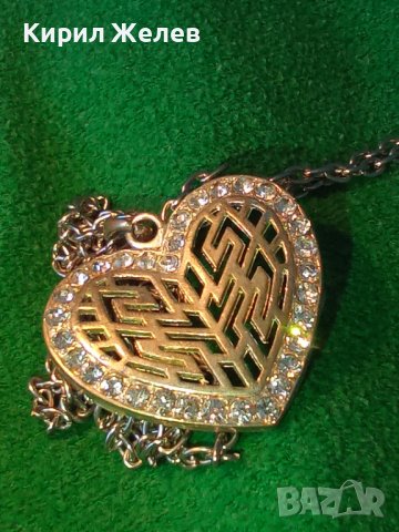 ПОСРЕБРЕН СЪРЦЕВИДЕН РОМАНТИЧЕН АРТ МЕДАЛЬОН с ИНКРУСТИРАНИ ЦИРКОНИ и ПОСРЕБРЕНА ВЕРИЖКА 77851, снимка 2 - Колиета, медальони, синджири - 35353255