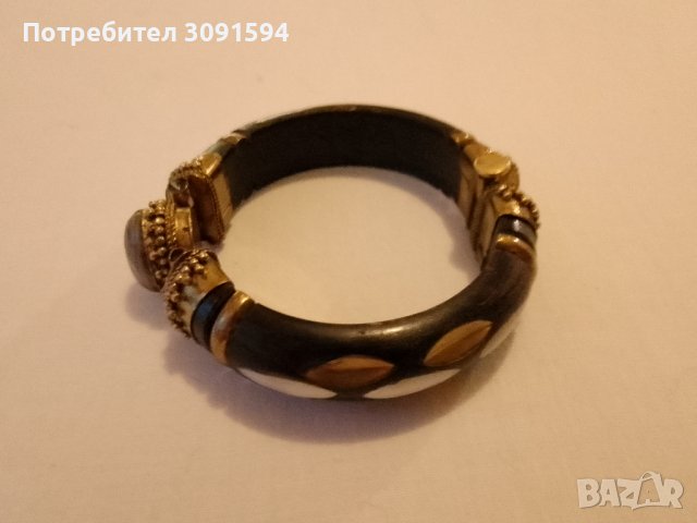 Винтидж гривна  дърво месинг ахат и седеф , снимка 9 - Антикварни и старинни предмети - 41665157