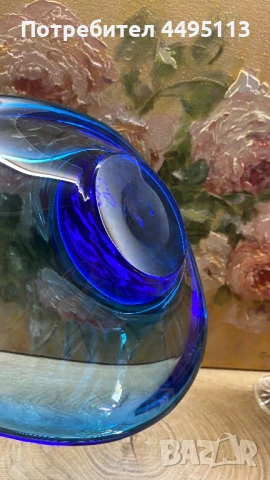 Чешка синя ваза, снимка 2 - Вази - 50607295