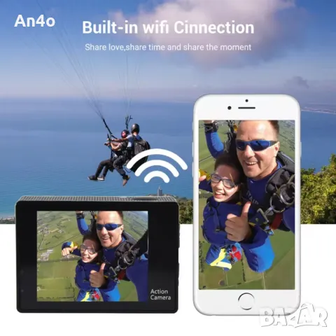 Екшън Камера 4K с Wi-Fi, Водоустойчива, 170° Ъгъл на Заснемане - Спортна Камера за Подводни и Външни, снимка 3 - Камери - 48143771