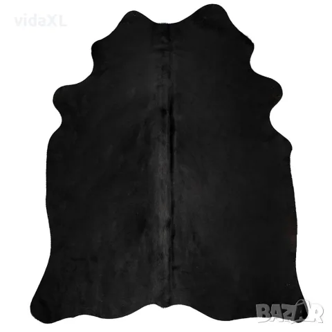 vidaXL Килим от волска кожа, черен, 150x170 см