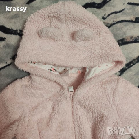 Детско пухкаво тънко розово палтенце с качулка (24 месеца), снимка 2 - Бебешки якета и елеци - 39036228