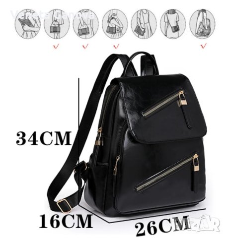 Дамска раница от екокожа в черно,за разпределение виж снимките , снимка 3 - Раници - 42305383