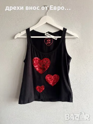 New Look черен дамски потник със сърца и пайети, снимка 1