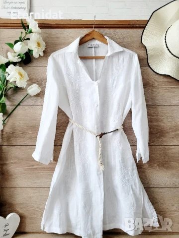 Дълга бяла риза с бродерии лен , снимка 5 - Ризи - 51010008