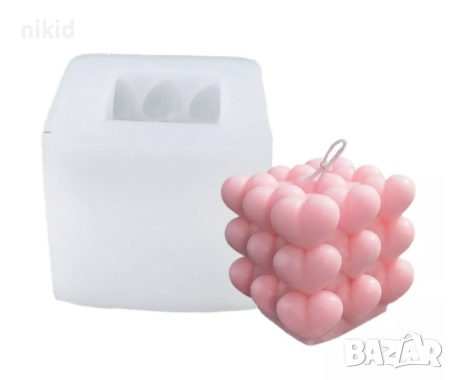 3D Кубче сърца сърце buble силиконов молд форма фондан гипс свещ шоколад, снимка 6 - Форми - 36239963