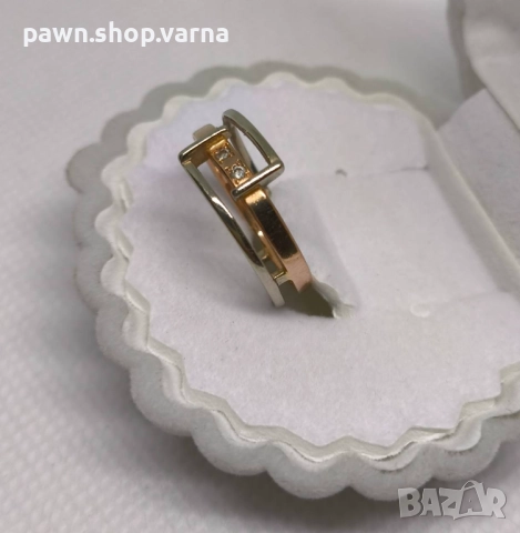 Златен пръстен 585 с фианити – бяло и жълто злато, снимка 2 - Пръстени - 52424669