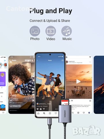 UGREEN Type C, 2 в 1 четец на SD/Micro SD карти, за TF SD Micro SD SDXC SDHC MMC RS-MMC Micro SDXC U, снимка 4 - Други - 41607792
