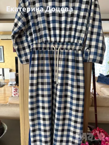 Рокля каре синьо, бяло и черно, снимка 3 - Рокли - 50055173