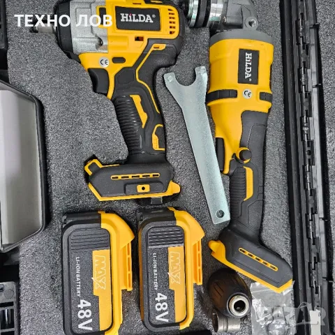 Комплект две машини гайковерт-дрелка и ъглошлайф HILDA 48Vс 2 батерии

, снимка 6 - Куфари с инструменти - 49649591
