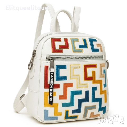 Дамска раница-чанта с цветен принт и регулируеми презрамки