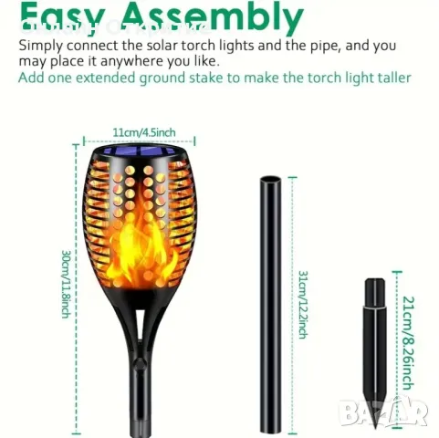 4 броя. Слънчеви светлини с мигаща пламък, снимка 2 - Соларни лампи - 50101063