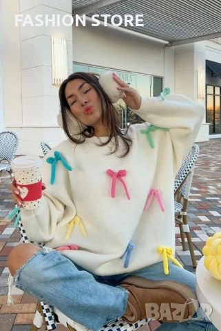 Дамски пуловер с панделки, снимка 8 - Блузи с дълъг ръкав и пуловери - 53060535