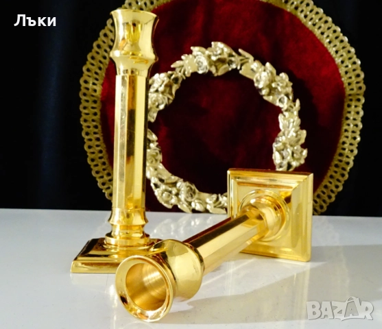 Позлатен бронзов свещник 410 гр.,Art Deco. , снимка 9 - Антикварни и старинни предмети - 52417594