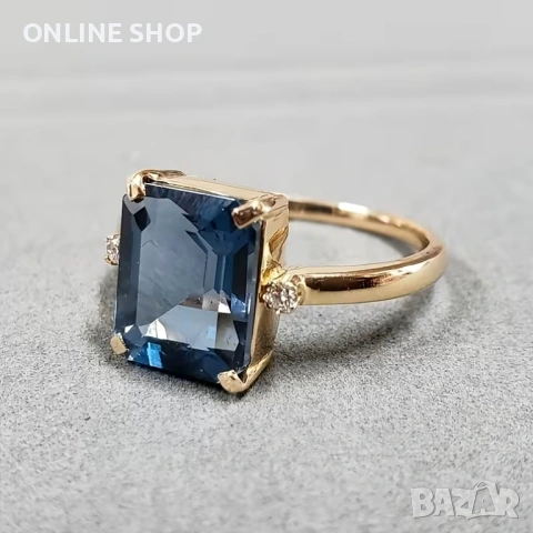 Елегантен златен пръстен със синя изтънченост нов, снимка 7 - Пръстени - 53700758