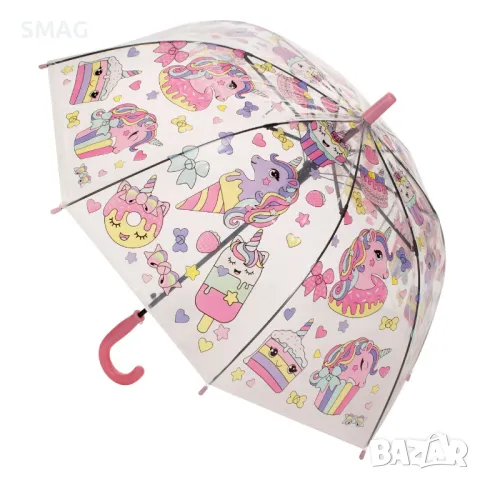 Детски чадър бастун за деца Автоматичнен прозрачнен еднорози Сладкиши 65 см S_1217011, снимка 3 - Чадъри - 49488389