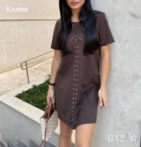 Рокля велур с капси - два цвята - 28€, снимка 2 - Рокли - 53578602