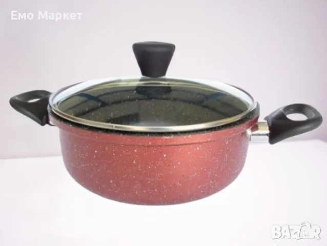 Тенджера Rosberg R51318G22, 22/24/26 см., Мраморно покр., Индукция, Бордо меланж, снимка 2 - Съдове за готвене - 49505615