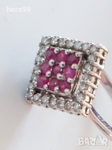 Дамски златен 18 к.пръстен с рубини и брилянти, снимка 15 - Пръстени - 36150270