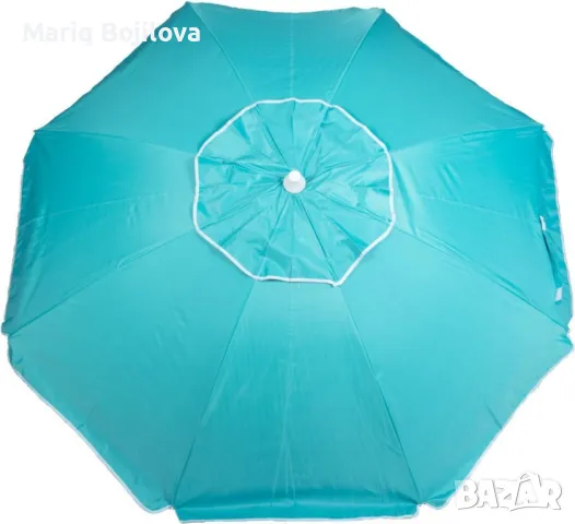 Кръгъл плажен чадър 2.40 м с чупещо се рамо, UV защита и прозорче за вятър, снимка 2 - Градински мебели, декорация  - 50026378