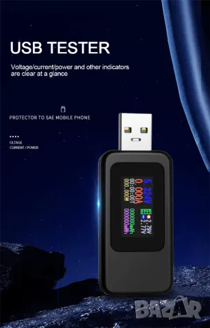 USB тестер KWS-MX18L 4-30V 0-6.5A / черен, снимка 1