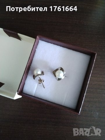 Сребърни обеци с бели перли, снимка 1
