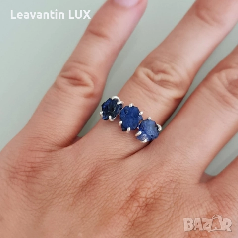 Сребърен пръстен с необработени Сапфири , снимка 3 - Пръстени - 51481159