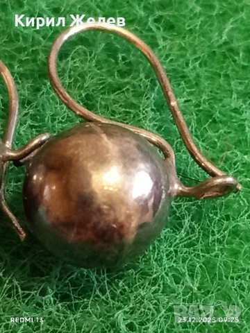 Стари сребърни ретро обеци тип Топче стилен дизайн 50977, снимка 3 - Обеци - 52881568