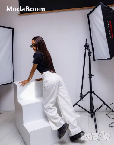 Дълги широки дамски бели дънки , снимка 3 - Дънки - 47531331