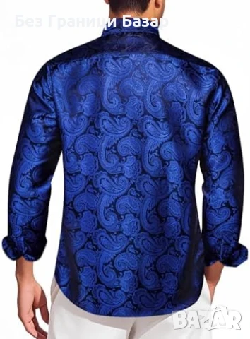 Нова Мъжка коприна риза пейсли жакард елегантна за сватба парти XL мъж, снимка 4 - Ризи - 51207853