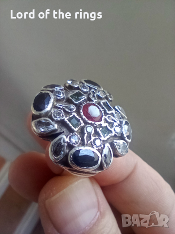 Уникален  сребърен пръстен с камъни, снимка 3 - Пръстени - 44709645