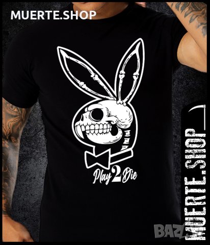 Черна тениска с щампа PLAY 2 DIE