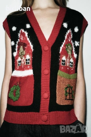 Новогодишна жакардова жилетка/елек ZARA, снимка 2 - Елеци - 52231737