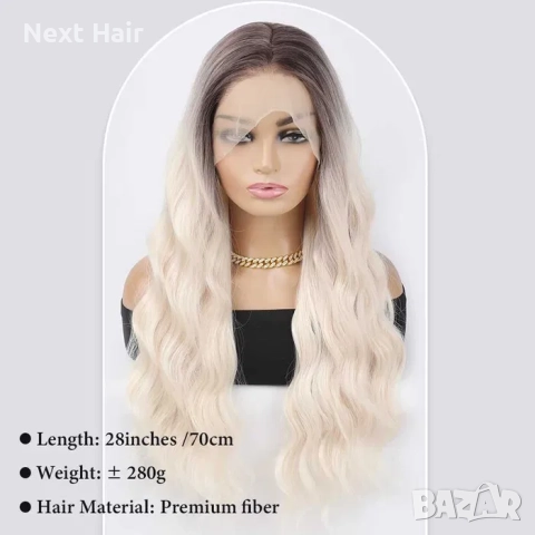 75 см Светло руса дантелена омбре перука с тъмни корени на път 13Х4, снимка 8 - Аксесоари за коса - 52878692