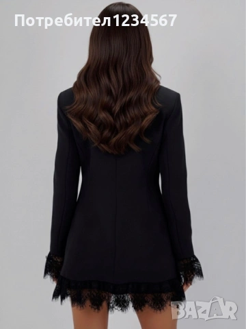 Нов черен блейзър с дантелени ръкави/ сако + къси панталони, снимка 6 - Сака - 53021986