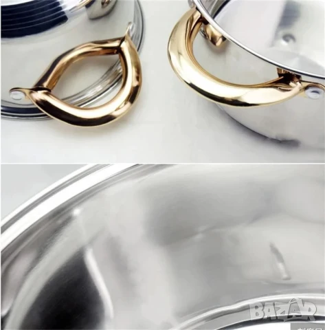 Комплект съдове за готвене от неръждаема стомана,12 части, златни дръжки, Royalty Line, снимка 3 - Съдове за готвене - 51373883