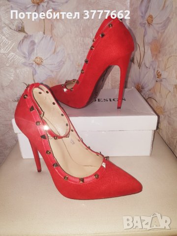 Червени обувки Valentino реплика, снимка 4 - Дамски обувки на ток - 41485317