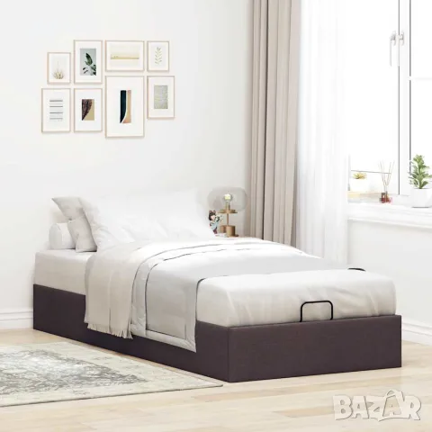 vidaXL Османска рамка за легло без матрак, тъмнокафява, 90x200см, плат, снимка 3 - Спални и легла - 56146993