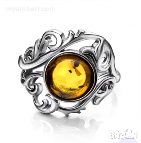 Сребърен пръстен с кехлибар, снимка 3 - Пръстени - 36510583