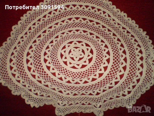 Красива ретро кръгла ръчно плетена покривка за маса екрю цвят    диаметър 69 см, снимка 4 - Други ценни предмети - 48662754