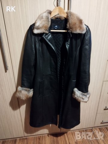 Черно кожено подплатено яке-палто от лицева кожа, снимка 2 - Палта, манта - 39341818