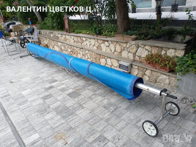 Лятно покривало за басейн със стойка и барабан за навиване като ново., снимка 3 - Басейни и аксесоари - 55728036