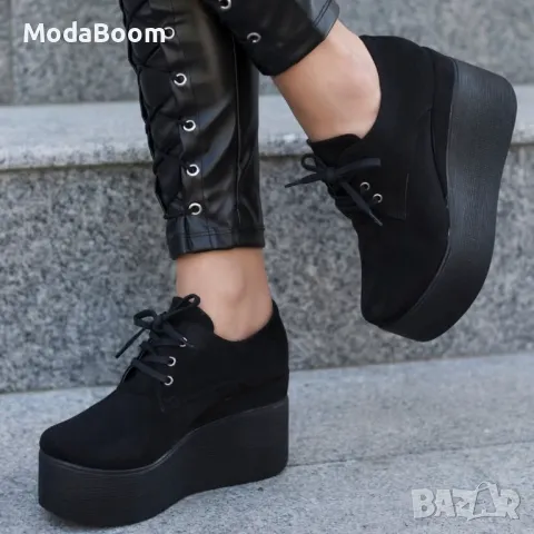 Обувки на платформа - Велур, снимка 2 - Дамски ежедневни обувки - 48819704