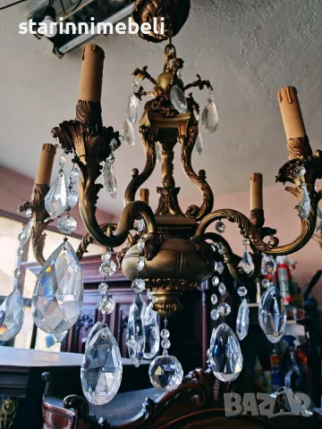 Голям тежък бронзов полилей , снимка 2 - Лампи за таван - 50341270