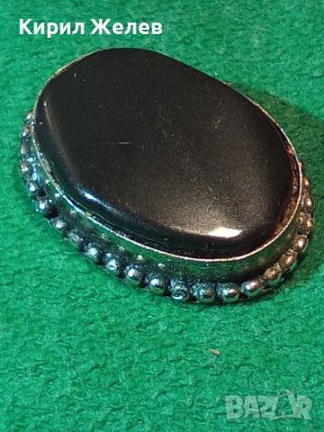 СТАРА ТИБЕТСКО СРЕБРО БРОШКА с ГОЛЯМ ЧЕРЕН ОНИКС 14192, снимка 2 - Антикварни и старинни предмети - 29564208