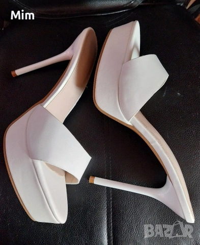 42 Бели дамски чехли с платформа 3 см. с ток 12 см , снимка 3 - Маратонки - 53657962